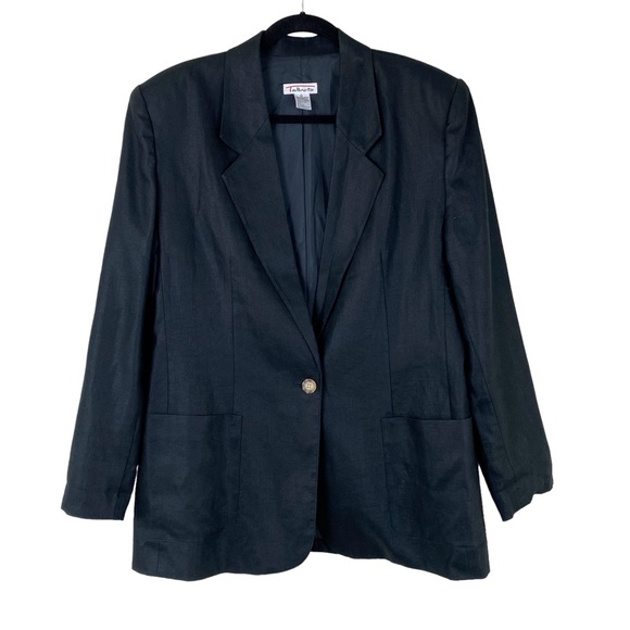 Talbots Jackets & Blazers - Talbots Vtg 90s Black Linen Blazer 14 Lapels Boxy Single Button Lined